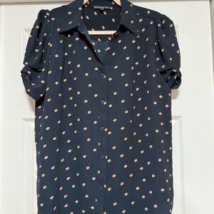 Adrianna Papell Black and Gold Polka Dot Blouse